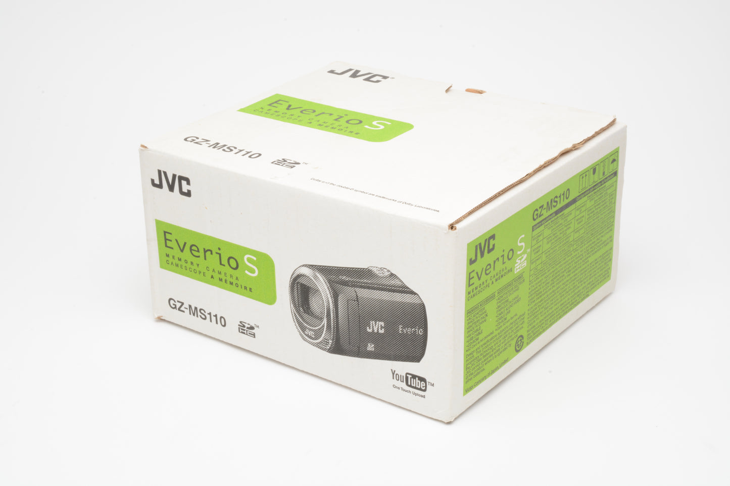 JVC Everio S GZ-MS110 SD card video camera, boxed, 16GB SD, cables, batt+AC, tested