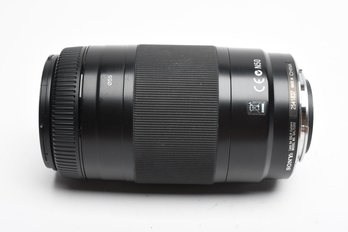 Sony 75-300mm f4.5-5.6 Zoom lens, clean, w/Caps+Hood, A-Mount, Clean