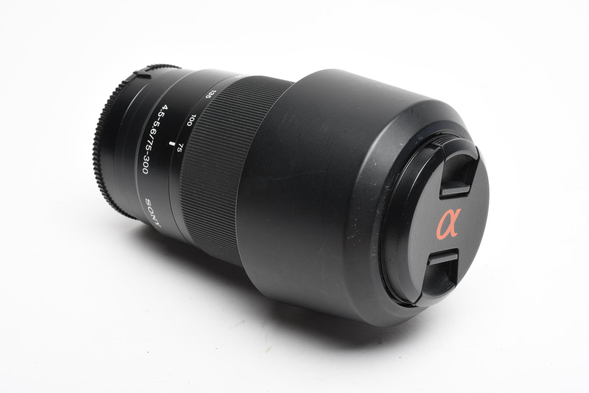 Sony 75-300mm f4.5-5.6 Zoom lens, clean, w/Caps+Hood, A-Mount, Clean