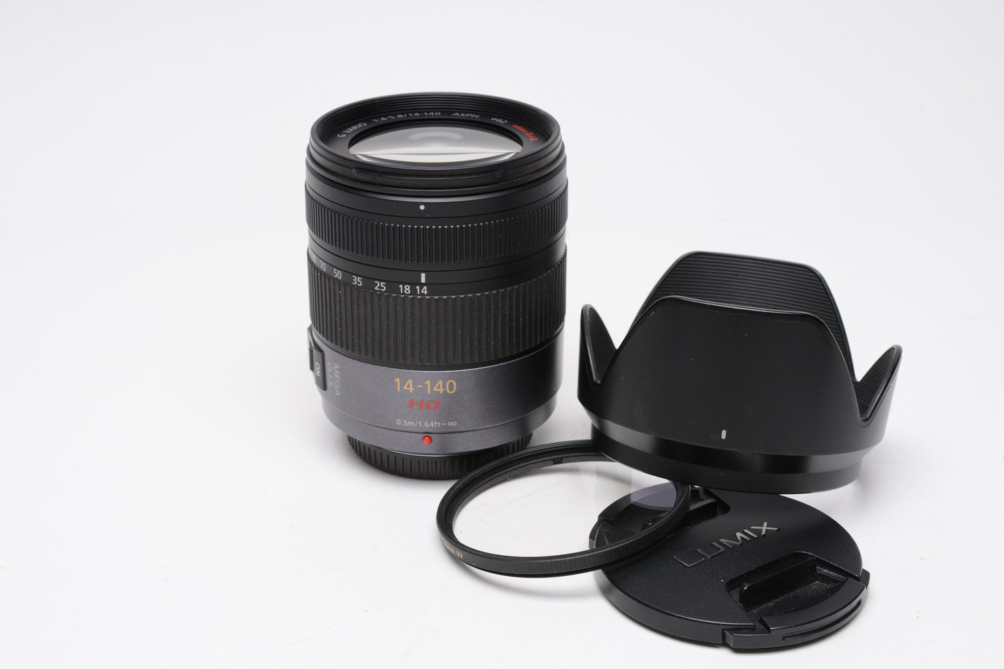 Panasonic Lumix G Vario 14-140mm f4 HD Mega O.I.S Lens, UV, Hood, Great!