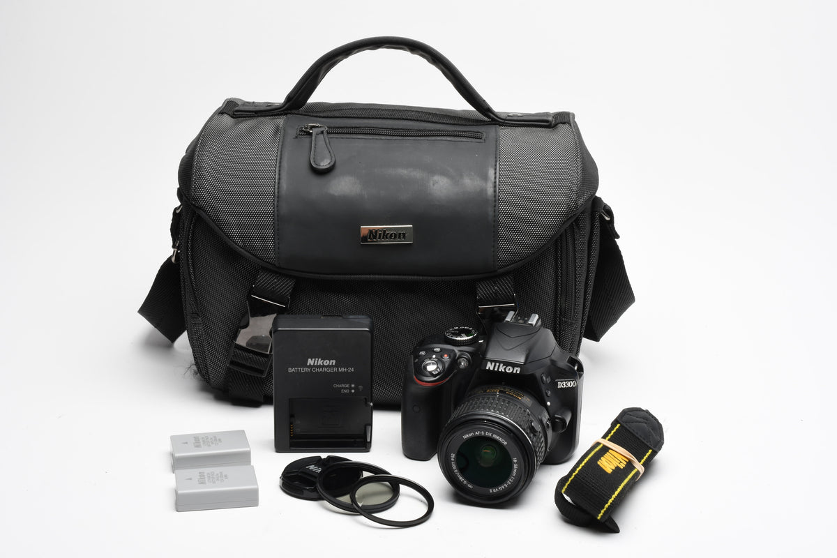 Nikon D3300 DSLR w/18-55mm zoom, 2X Batts, filters, Case, Only 2616 Acts!