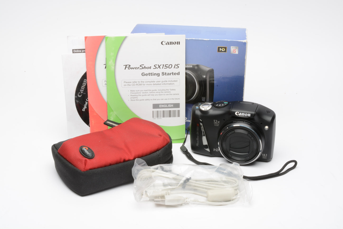 Canon PowerShot SX150IS Digital Point & Shoot, boxed, manual+USB+case, very clean