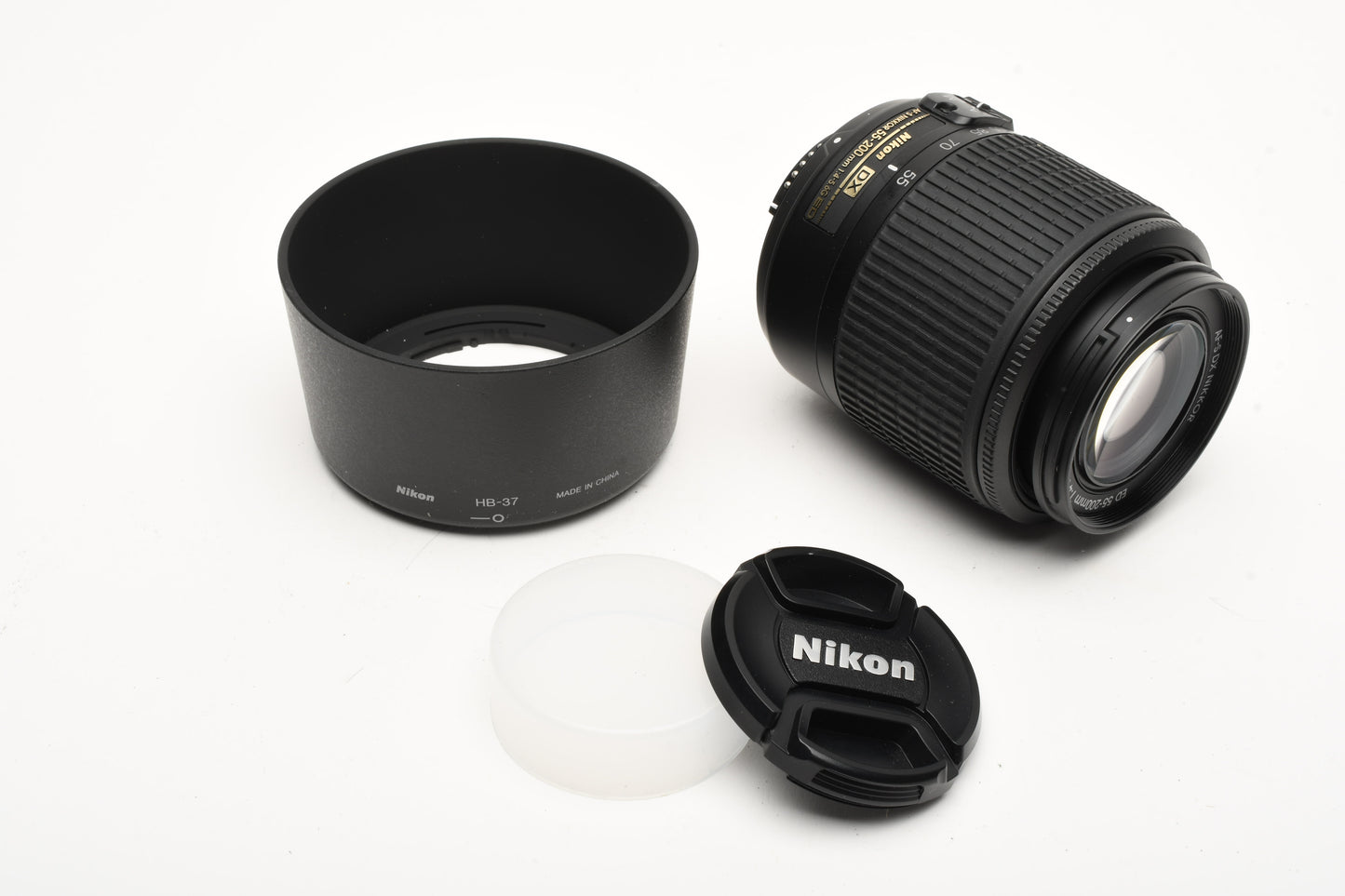 Nikon AF-S 55-200mm f4-5.6G ED VR DX SWM, Hood, Caps, Mint-