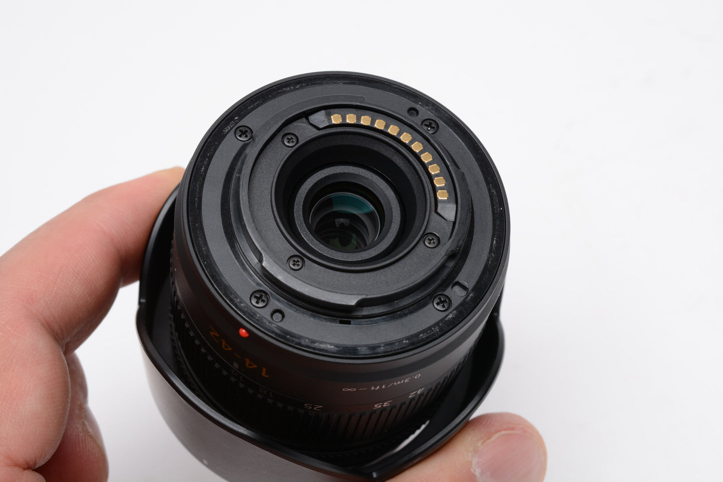 Panasonic Lumix G Vario 14-42mm F3.5-5.6 Mega O.I.S. Zoom Lens, Mint- +UV, Hood