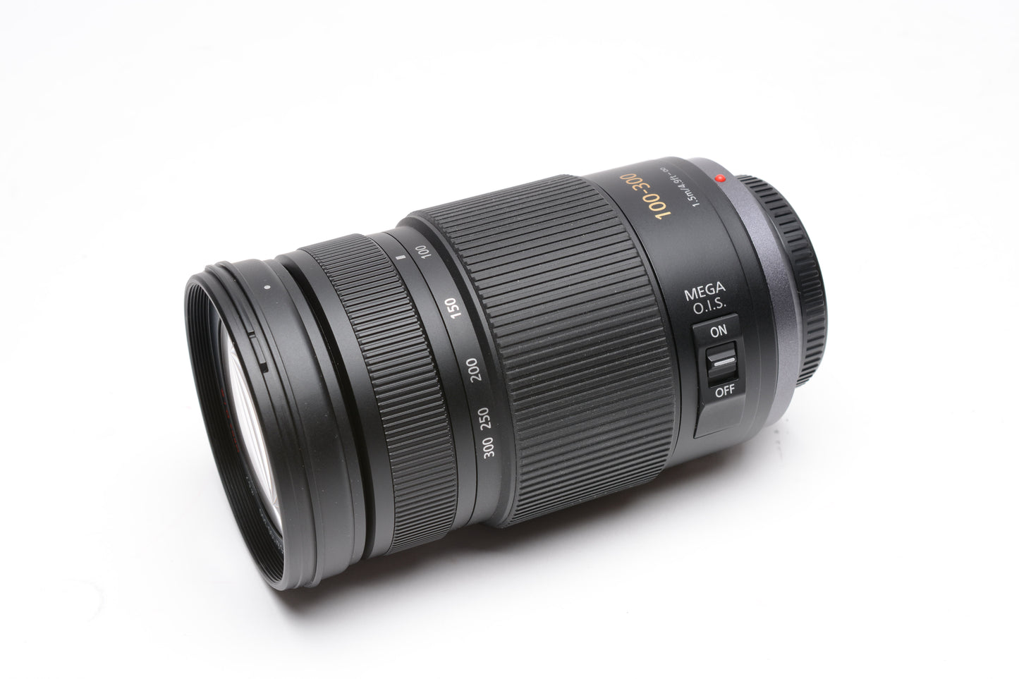 Panasonic Lumix G Vario 100-300mm f4-5.6 Mega O.I.S Lens, UV, Hood, Pouch, Mint-