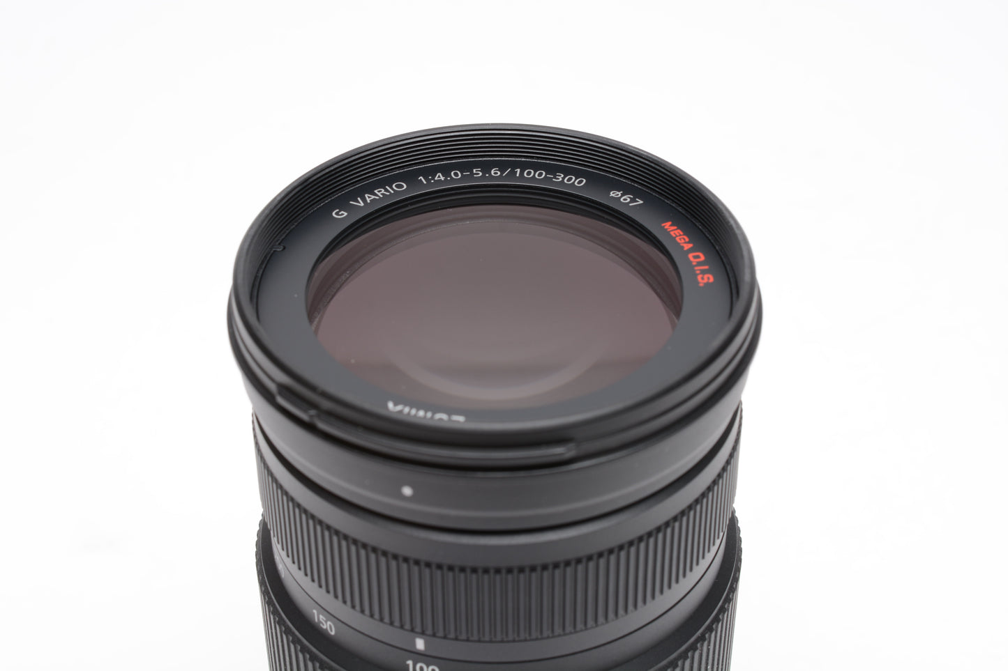 Panasonic Lumix G Vario 100-300mm f4-5.6 Mega O.I.S Lens, UV, Hood, Pouch, Mint-
