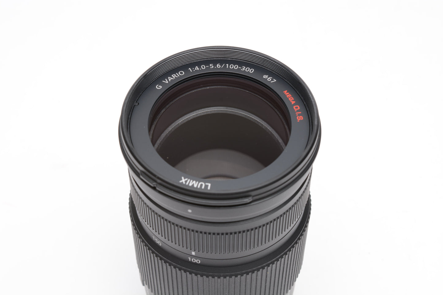 Panasonic Lumix G Vario 100-300mm f4-5.6 Mega O.I.S Lens, UV, Hood, Pouch, Mint-