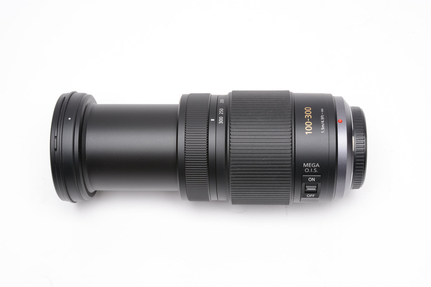 Panasonic Lumix G Vario 100-300mm f4-5.6 Mega O.I.S Lens, UV, Hood, Pouch, Mint-