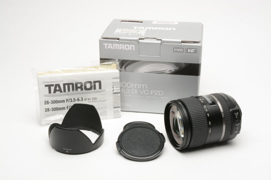 Tamron AF 28-300mm f3.5-6.3 Di VC PZD for Nikon, Mint- Boxed, USA, w/Hood