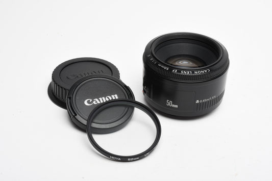 Canon EF 50mm f1.8 II prime lens, caps, Clean