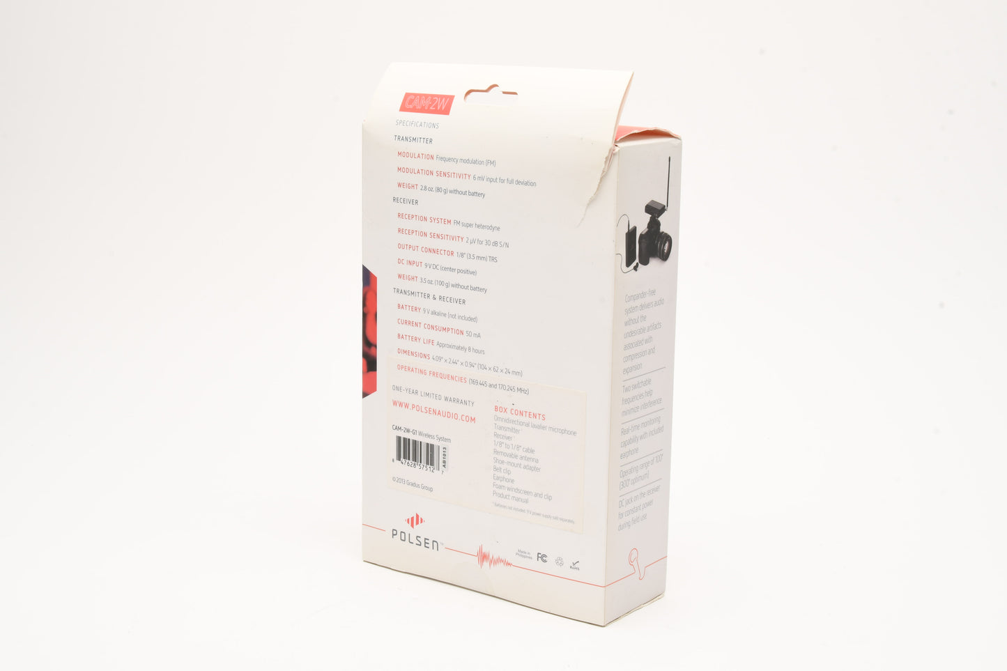 Polsen CAM-2W Camera-Mountable VHF Wireless Mic, FM, G1, NIB