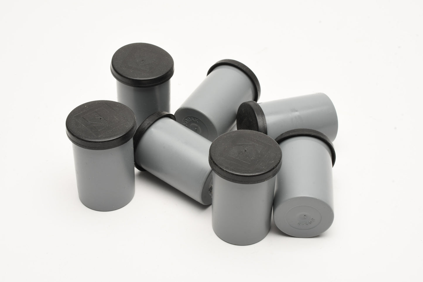 7X Plastic Gray/Black lid Kodak 35mm plastic film canisters, Clean
