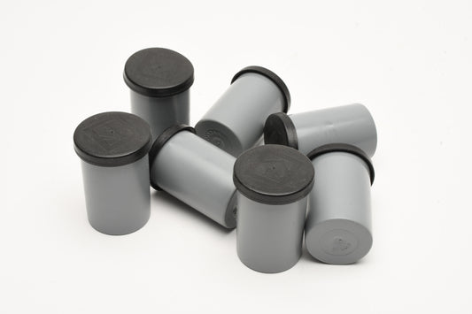 7X Plastic Gray/Black lid Kodak 35mm plastic film canisters, Clean