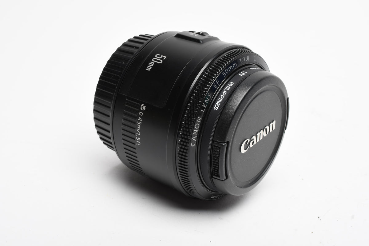 Canon EF 50mm f1.8 II prime lens, caps, Clean, + UV filter, Nice