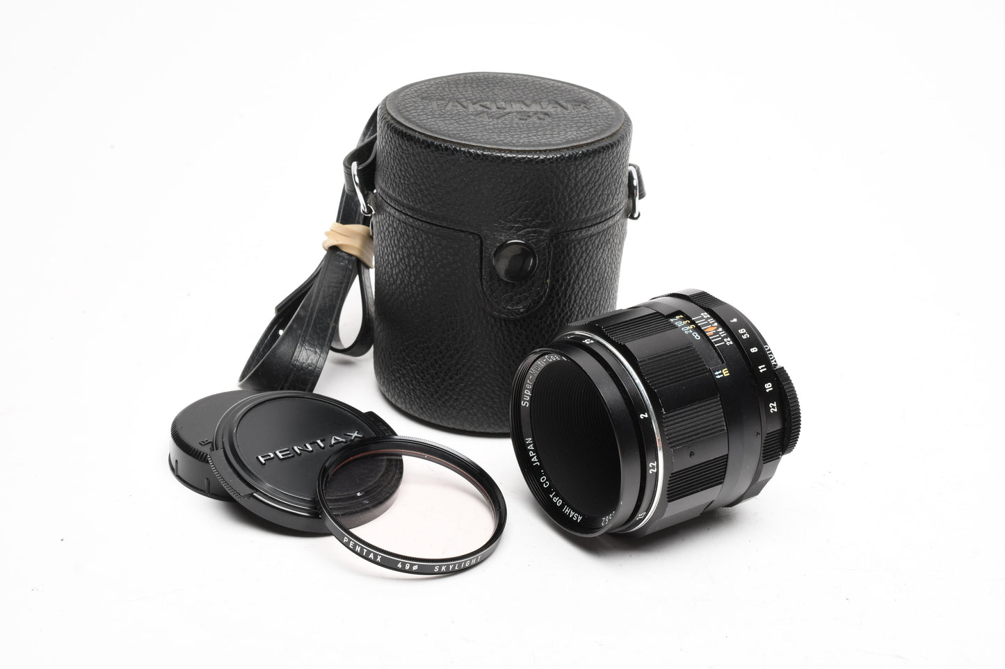 Pentax Super MC Takumar 50mm f4 Macro M42 mount lens, caps, case, Sky, Mint-