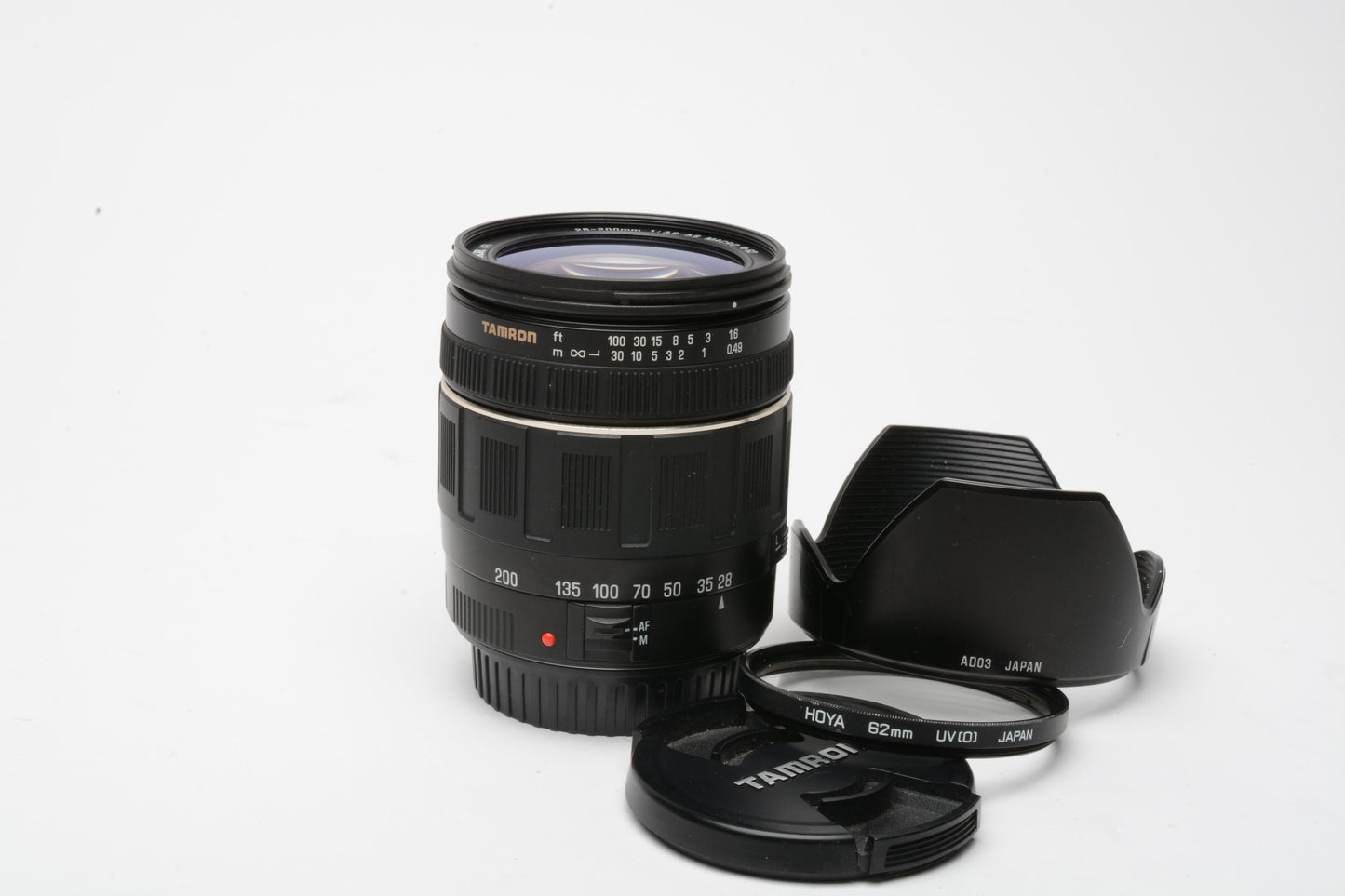 Tamron AF 28-200mm f3.8-5.6 XR LD IF Asph. Di Macro Lens for Canon AF hood+caps+UV