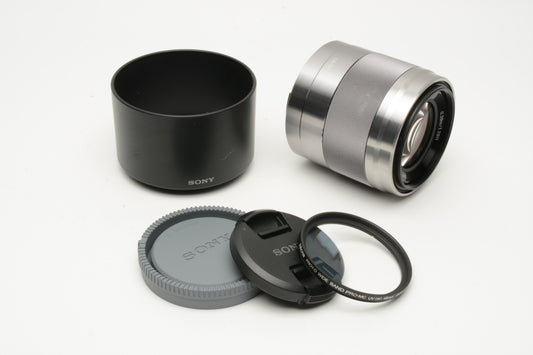 Sony 50mm f1.8 FE OSS SEL50f18 Prime lens, UV, hood, Mint-, Nice