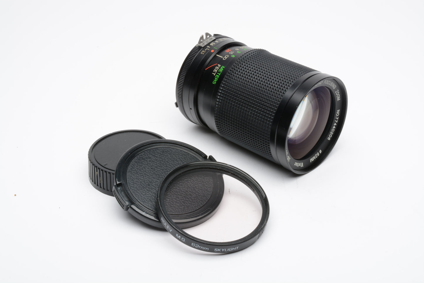 Vivitar 28-85mm f3.5-4.5 Macro zoom lens for Nikon F Ai-S Mount, caps + UV