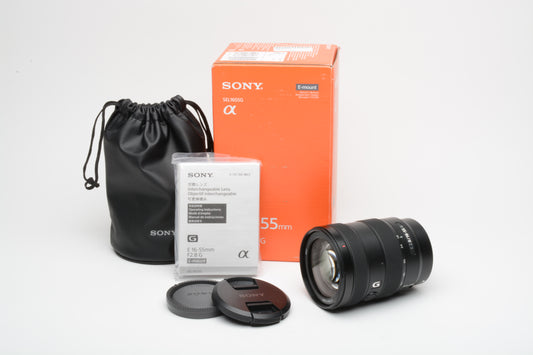 Sony E 16-55mm f2.8 G zoom Lens, caps+pouch, Boxed, Mint