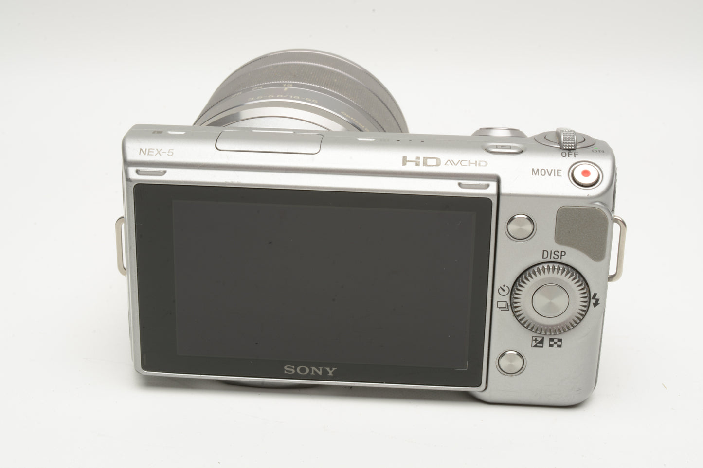 Sony NEX 5 Mirrorless w/18-55mm f3.5-5.6 zoom, 2batts, charger, flash, case