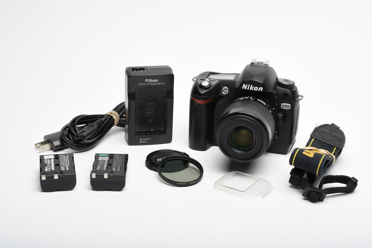 Nikon D70 DSLR Body w/AF 35-80mm zoom, 2Batts, Strap, 16K Acts