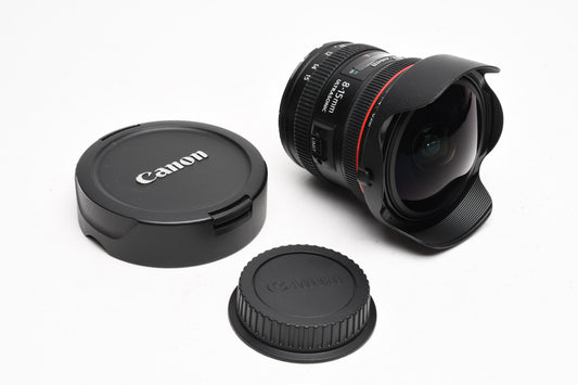 Canon EF 8-15mm f4L USM Zoom Lens, Caps, Hood, Barely Used, Mint-