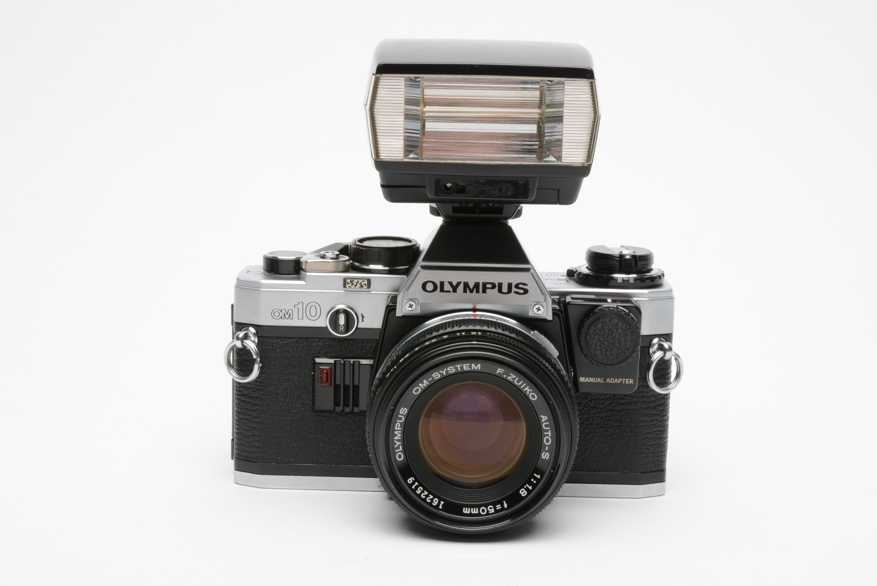 Olympus OM-10 35mm SLR w/50mm f1.8 lens, manual adapter, strap