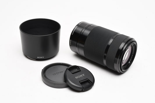 Sony 55-210mm f4.5-6.3 OSS zoom lens (Black) w/Lens caps, Lens hood
