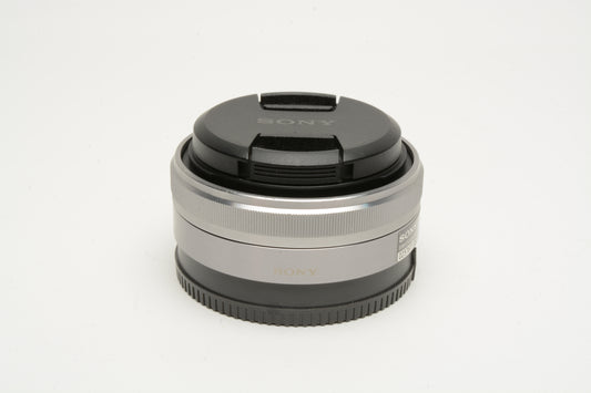 Sony 16mm f2.8 SEL16F28 wide angle E-mount lens, Caps, Great!