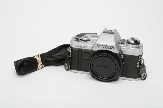 Minolta X-370 35mm SLR body only, strap, cap, very clean, tested, great!