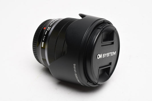 Olympus OM System M.Zuiko Digital ED 20mm F1.4 PRO lens, Hood, Mint-