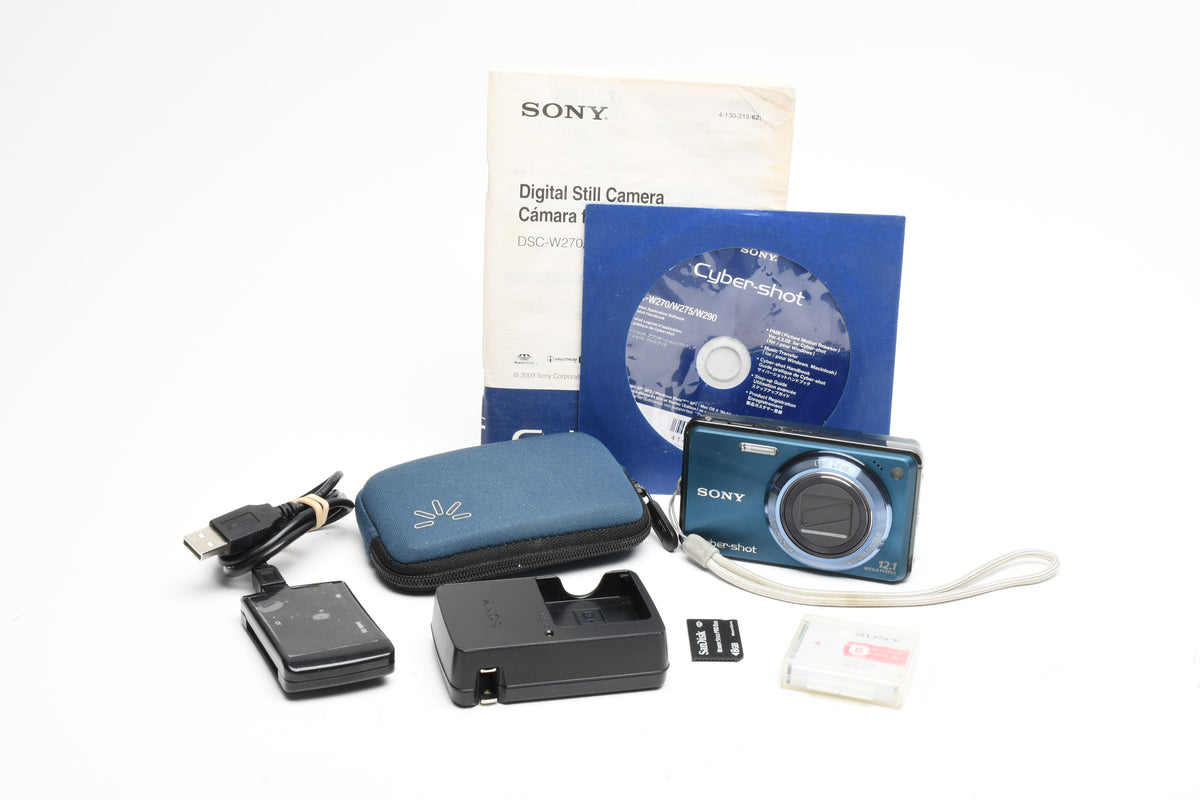 Sony DSC-W290 12.1MP Digital Point&Shoot camera, batt+charger+8GB Pro Duo + Case