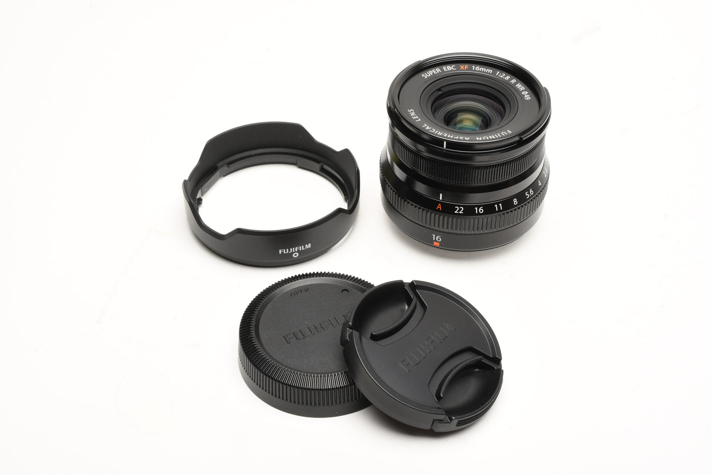 Fujifilm Super EBC XF 16mm f2.8 R WR Aspherical lens, X Mount + Hood, Mint-