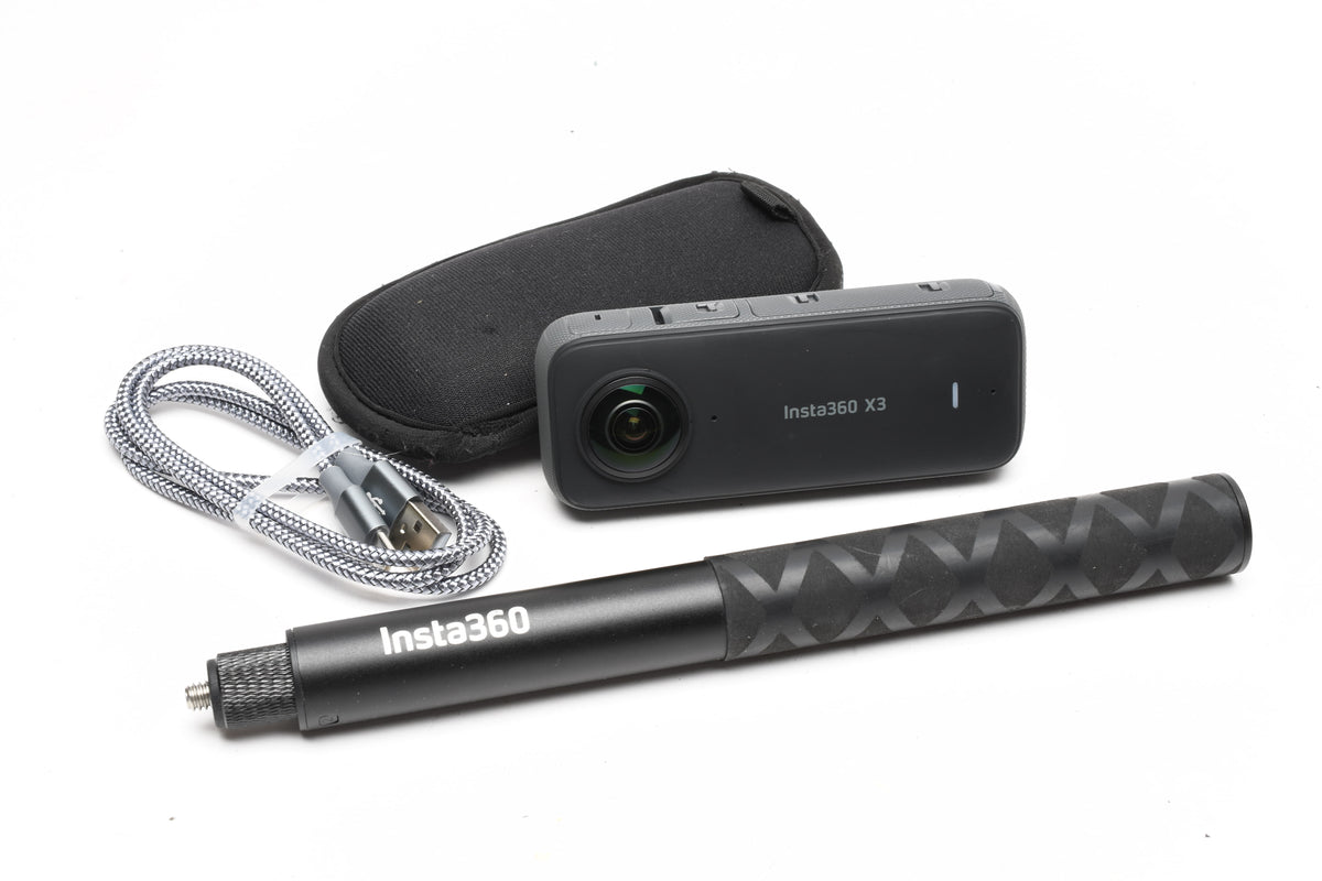 Insta360 X3 Pocket 360 Action Camera Bundle w/ Selfie Stick, Case + USB