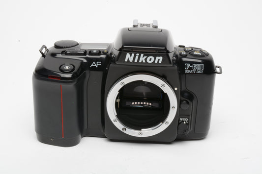 Nikon N6006 F-601 QD 35mm SLR Body, cap, cable release, tested, great!