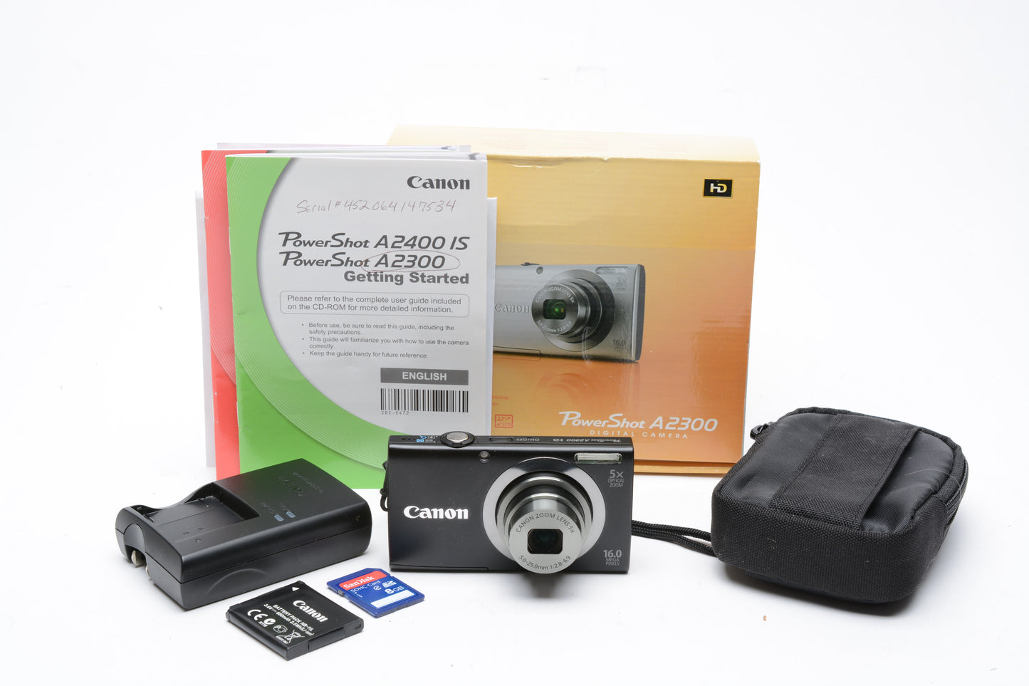 Canon PowerShot A2300 16MP Digital Point&Shoot Camera, batt+charger+box, Mint-