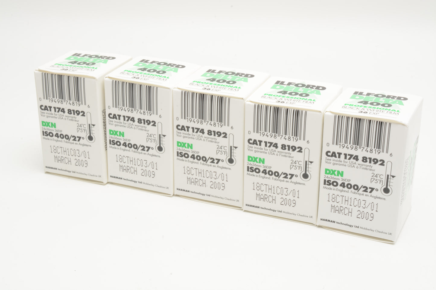 5X Ilford Delta 400 Pro B&W 35mm 135-36 film, Expired 3/2009
