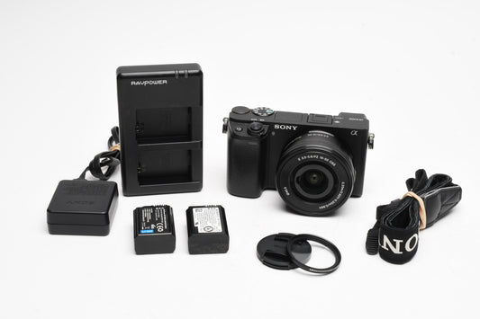 Sony A6400 Mirrorless w/16-50mm zoom, 2batts, charger, UV Only 3962 Acts!
