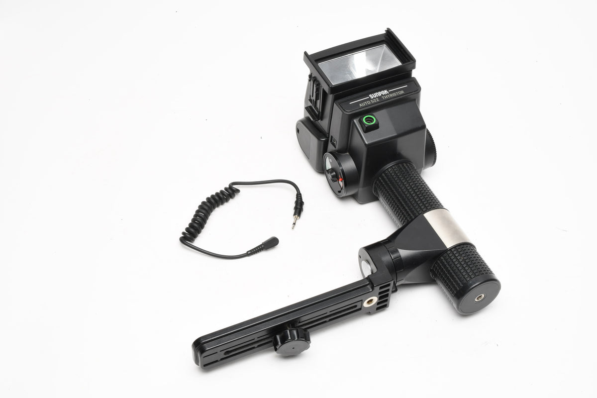 Sunpak Auto 522 Handle mount flash 35mm bracket, Sync, tested, great