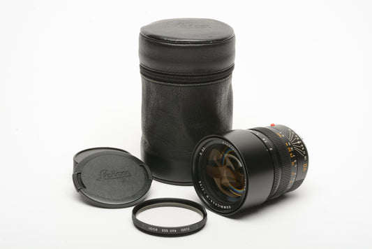 Leica Summicon-M 90mm F2 lens, case+caps+UV, very clean and sharp E55