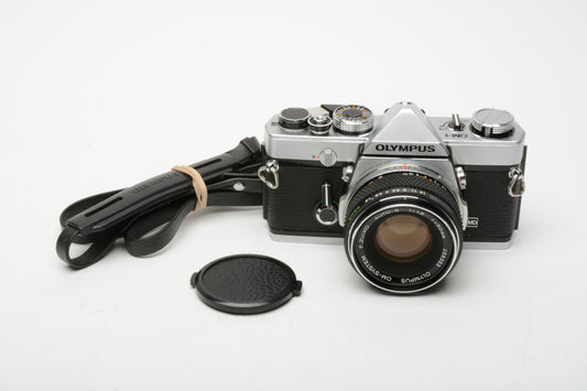 Olympus OM-1 35mm SLR Body w/Zuiko 50mm f1.8, New seals, Great!