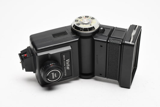 Vivitar Zoom Thyristor 285HV Flash w/Sync cord, Diffuser, Tested, Great!