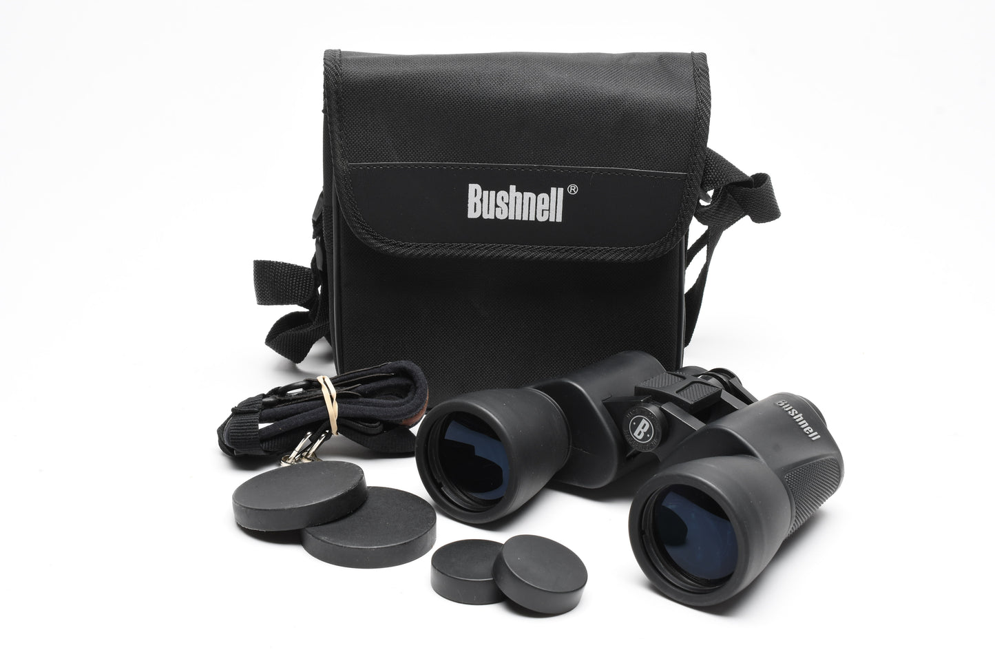 Bushnell PowerView 10x50 Binoculars w/Case, Strap, Caps, Nice