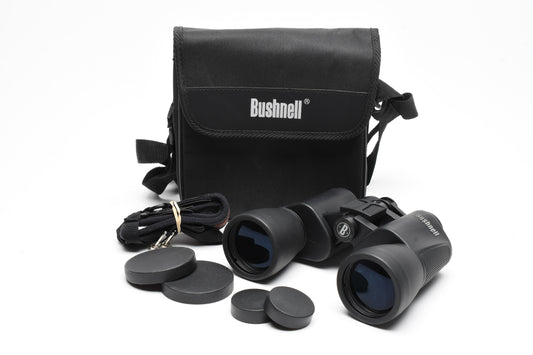 Bushnell PowerView 10x50 Binoculars w/Case, Strap, Caps, Nice