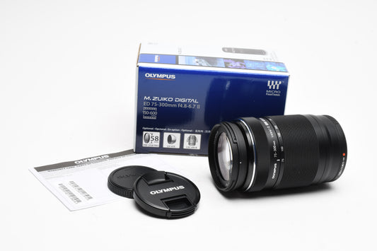 Olympus M.Zuiko Digital 75-300mm f4.8-6.7 II ED MSC zoom lens, Micro 4/3, Boxed