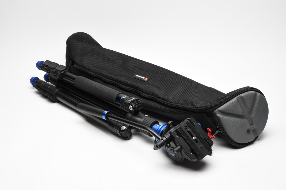 Benro Aero 4 tripod w/S4 video pan head, QR plate and Manfrotto carry case