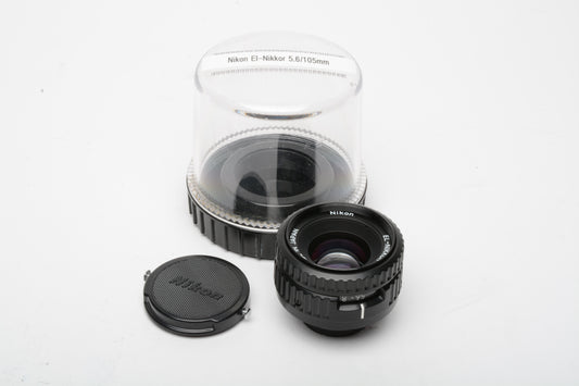 Nikon Nikkor-EL 105mm F5.6 Enlarging Lens in jewel case + cap, Very sharp