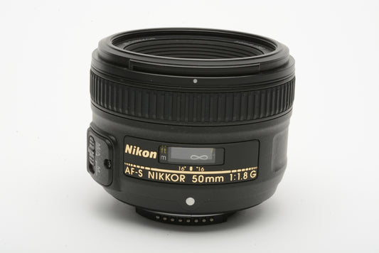 Nikon Nikkor AF-S 50mm f1.8G lens, Hood, caps, pouch, clean!