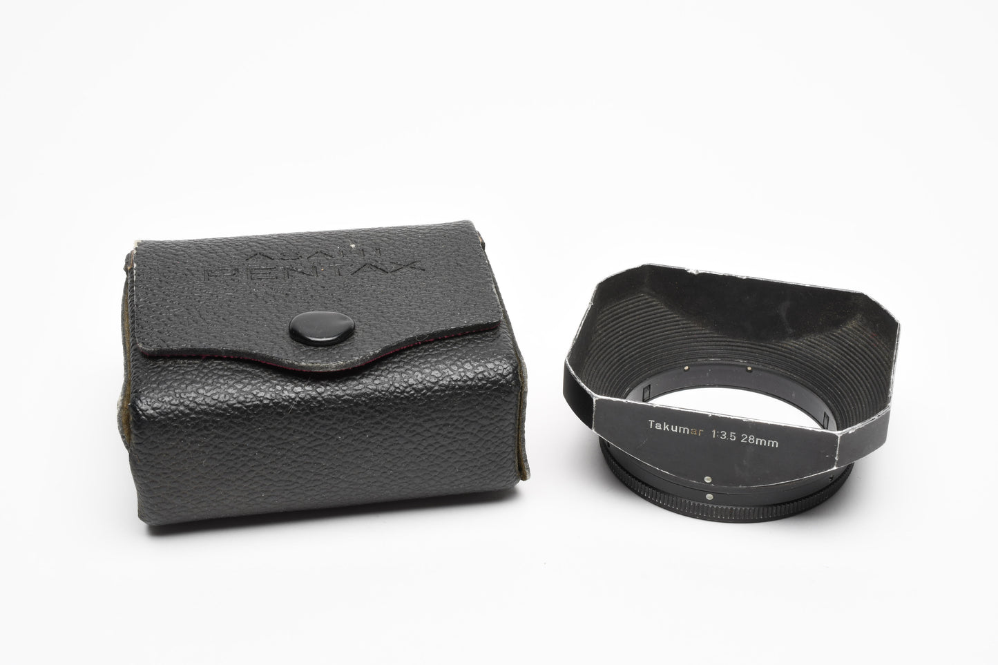 Takumar 28mm f3.5 metal lens hood, 49mm diameter, Good w/Case