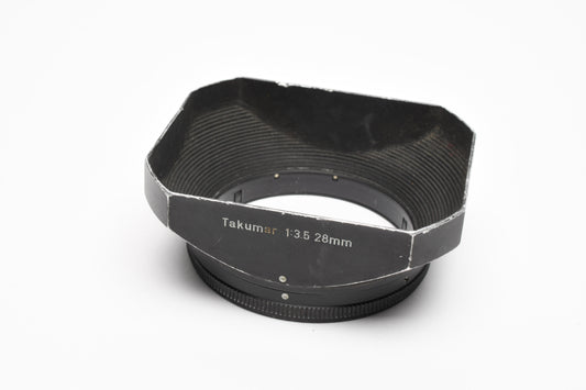 Takumar 28mm f3.5 metal lens hood, 49mm diameter, Good w/Case